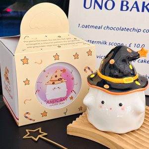 Charming Ceramic Graduation Mug for Girls, Stylish Ghost Design with Lid, Perfect Birthday Party Favor