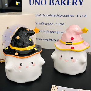 Charming Ceramic Graduation Mug for Girls, Stylish Ghost Design with Lid, Perfect Birthday Party Favor