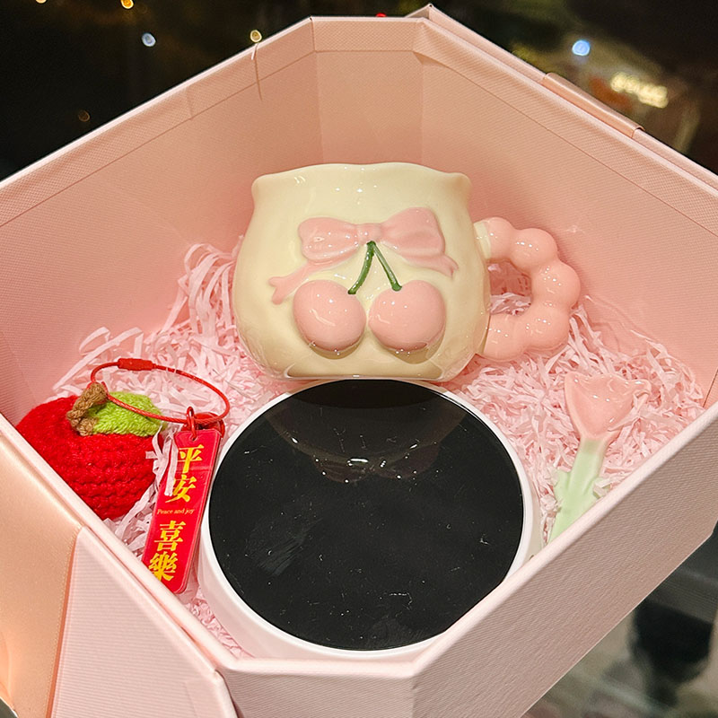 Charming Cherry Ceramic Mug with Underglaze Color, Embossed 3D Design - Unique Water Cup for Birthdays and Special Occasions Charming Cherry Ceramic Mug with Underglaze Color, Embossed 3D Design - Unique Water Cup for Birthdays and Special Occasions