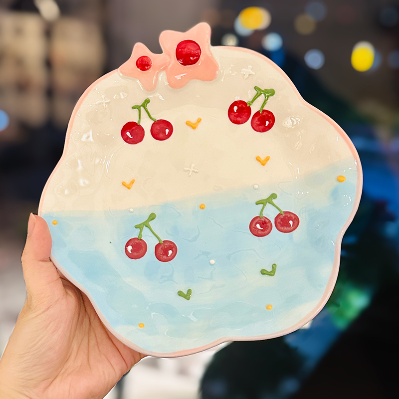 Charming Embossed Flower Dinnerware Set for Girls - Under-glaze Ceramic Yogurt Bowls and Plates, Cute Floral Design