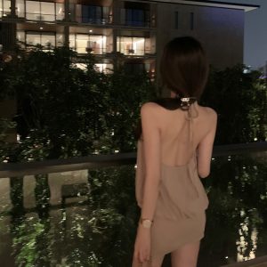 Charming Thai-Inspired Bodycon Dress for Women, Plunging Neckline, Tie Backless Design, Short Length, Trendy Summer Style