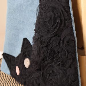 Checkered Denim Cat Plush Large Capacity Shoulder Crossbody Bag - Cute Artistic Style for Unique Fashion Lovers