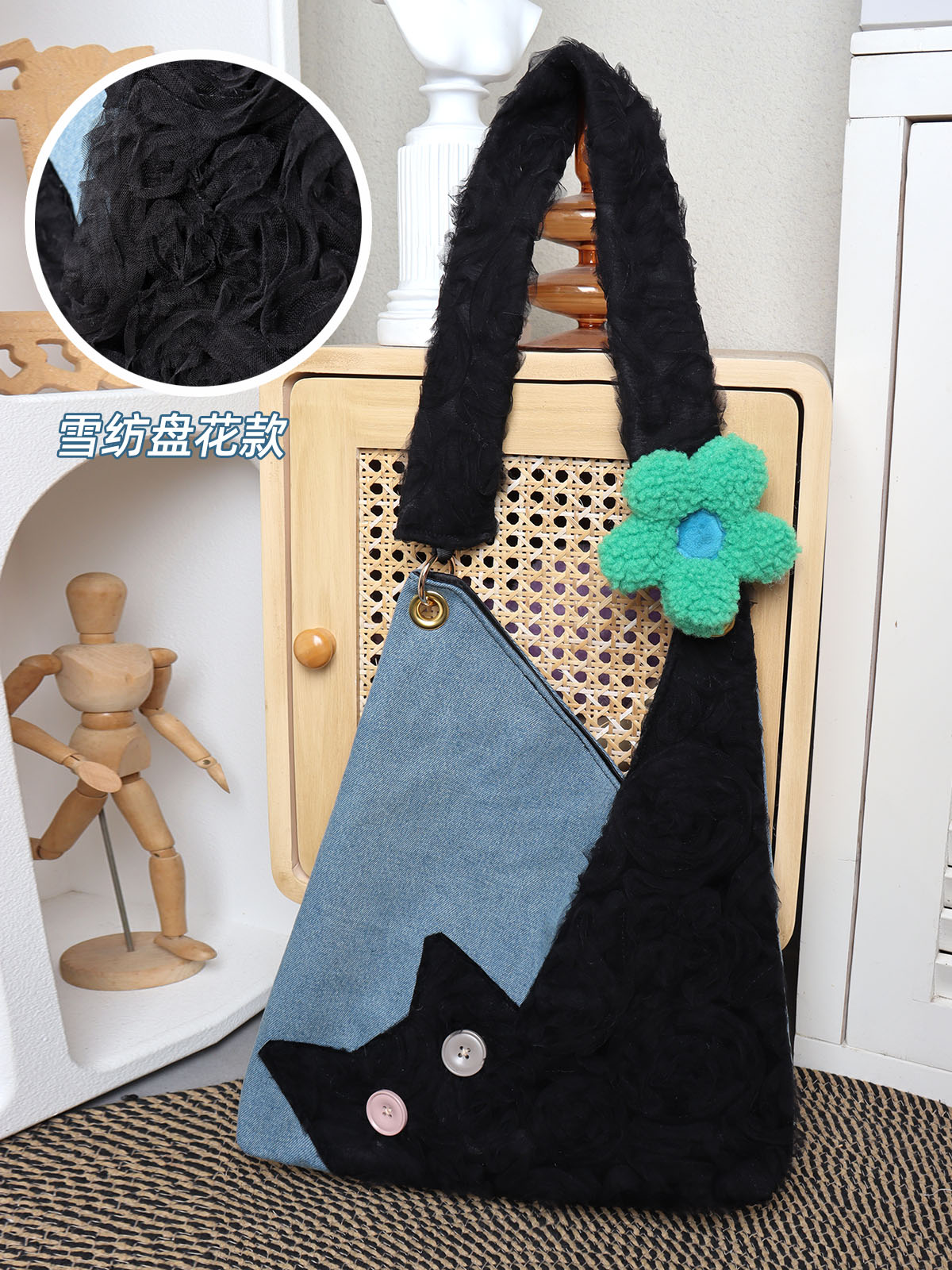 Checkered Denim Cat Plush Large Capacity Shoulder Crossbody Bag - Cute Artistic Style for Unique Fashion Lovers Checkered Denim Cat Plush Large Capacity Shoulder Crossbody Bag - Cute Artistic Style for Unique Fashion Lovers