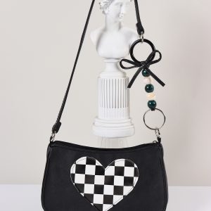 Checkered Heart-Shaped Crossbody Bag for Millennial Girls - Sweet Cool Design, 2023 Spring/Summer Style, High Quality