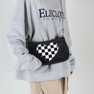 Checkered Heart-Shaped Crossbody Bag for Millennial Girls - Sweet Cool Design, 2023 Spring/Summer Style, High Quality