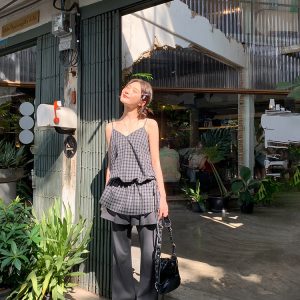 Checkered Long Camisole for Women - Strap Waist Casual Top in Summer 2025 Style, Perfect for Petite Sizes, Trendy 90s Inspired Fashion