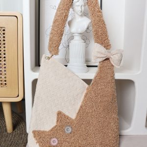 Checkered Plush Cat Shoulder Bag - Large Capacity Crossbody in Melard Forest Style - Cute Niche Design