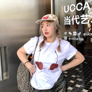 Cherry Print Round Neck Short Sleeve T-Shirt for Women - Versatile Loose Slim Fit Top for Spring/Summer 2025 Fashion