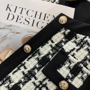 Chic Black and White Check Short Coat for Women - Stylish Blazer for Autumn and Winter 2024 Fashion