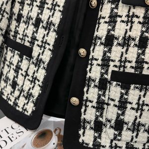 Chic Black and White Check Short Coat for Women - Stylish Blazer for Autumn and Winter 2024 Fashion