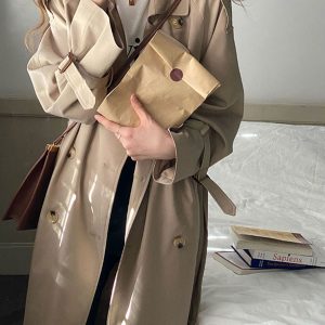 Chic Black Mid-Length Trench Coat for Women, 2024 British Style, Trendy Petite Fashion Outerwear