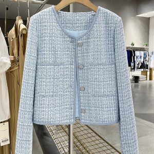Chic Blue French-Style Short Jacket for Women – Trendy Spring Autumn Streetwear Top 2025