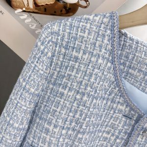Chic Blue French-Style Short Jacket for Women – Trendy Spring Autumn Streetwear Top 2025