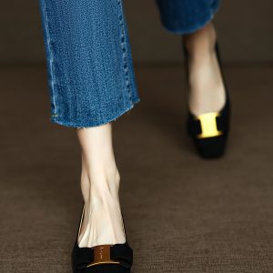 Chic Italian Color-Block Square-Toe Flats - Women's Shallow Mouth Shoes in Chanel Style, Perfect for Everyday Wear