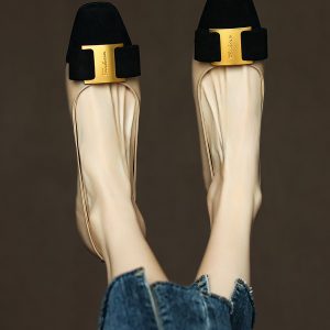 Chic Italian Color-Block Square-Toe Flats - Women's Shallow Mouth Shoes in Chanel Style, Perfect for Everyday Wear