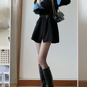 Chic Oversized Black Suit Jacket for Women - Loose Fit Casual Blazer for Spring and Autumn, Perfect for Petite Styles