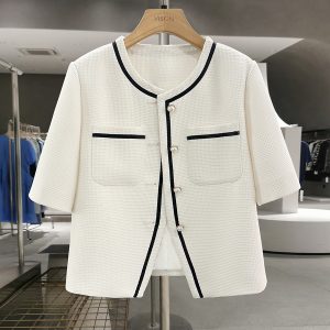 Chic White French Style Short Sleeve Blazer for Women - Summer Lightweight 2025 Fashion Elegant Suit