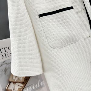 Chic White French Style Short Sleeve Blazer for Women - Summer Lightweight 2025 Fashion Elegant Suit