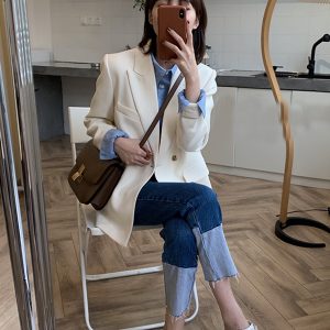 Chic White Petite Suit Jacket for Women - High-End Casual Blazer in Korean Style for Spring & Autumn 2025