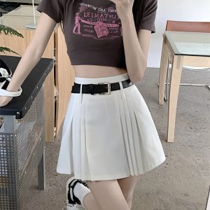Chic White Plus Size High-Waisted Pleated Half Skirt for Women, Summer A-Line College Style Short Skirt