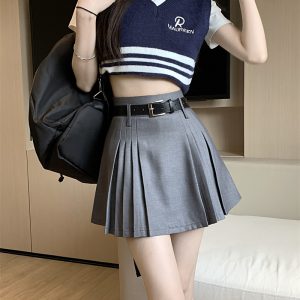 Chic White Plus Size High-Waisted Pleated Half Skirt for Women, Summer A-Line College Style Short Skirt