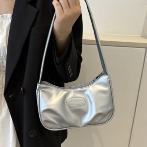 Chic Women's White Baguette Shoulder Bag - Versatile French Style Underarm Bag for Summer 2025