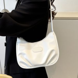 Chic Women's White Baguette Shoulder Bag - Versatile French Style Underarm Bag for Summer 2025