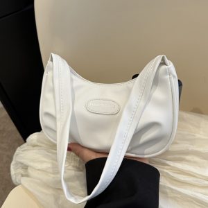 Chic Women's White Baguette Shoulder Bag - Versatile French Style Underarm Bag for Summer 2025