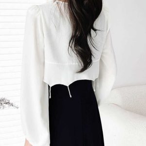 Chiffon Sun Protection Shawl Top for Women, Lantern Sleeves, Beaded Tassel, Versatile Slimming Outerwear for Spring & Summer