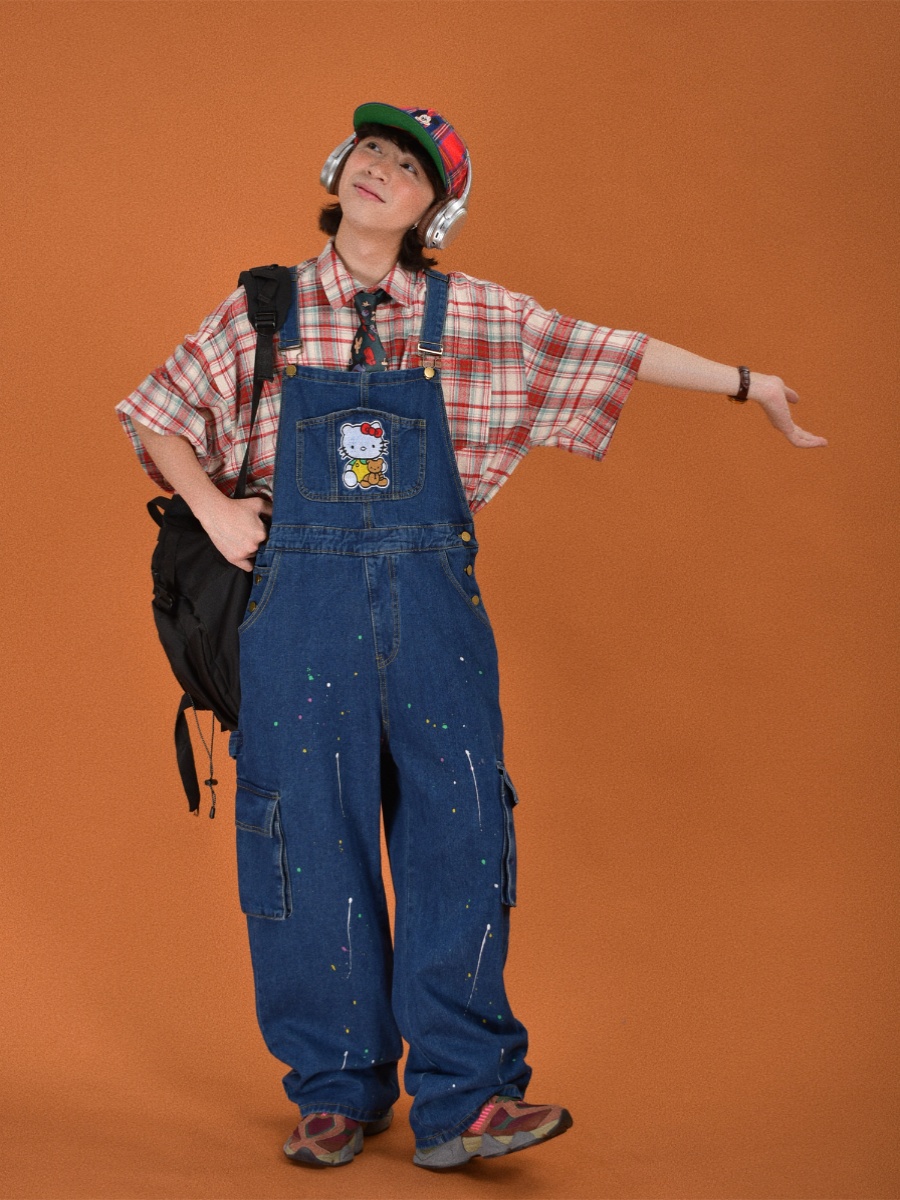 Childlike Retro Workwear Pocket Suspender Pants - Vintage Splash Paint Denim Floor-Length Trousers for Couples, Y2K Trend Childlike Retro Workwear Pocket Suspender Pants - Vintage Splash Paint Denim Floor-Length Trousers for Couples, Y2K Trend