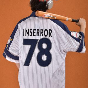 Childlike Striped Cartoon Embroidered Short Sleeve Shirt - Loose Fit Retro American Sports Style