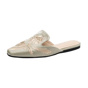 Chinese-Style Embroidered Open-Toe Half Slippers - High-End National Style Flat Sandals for Elegant Summer Looks