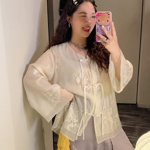 Chinese Style National Wind Shirt for Women - Unique Spring Top 2025, Elegant Design, Vintage Aesthetic, Bohemian Fashion