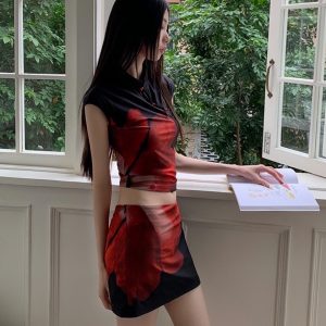 Chinese Style Qipao Collar Button Short Top and Pants Set - Three-Dimensional Printed Summer Outfit for a Chic Look