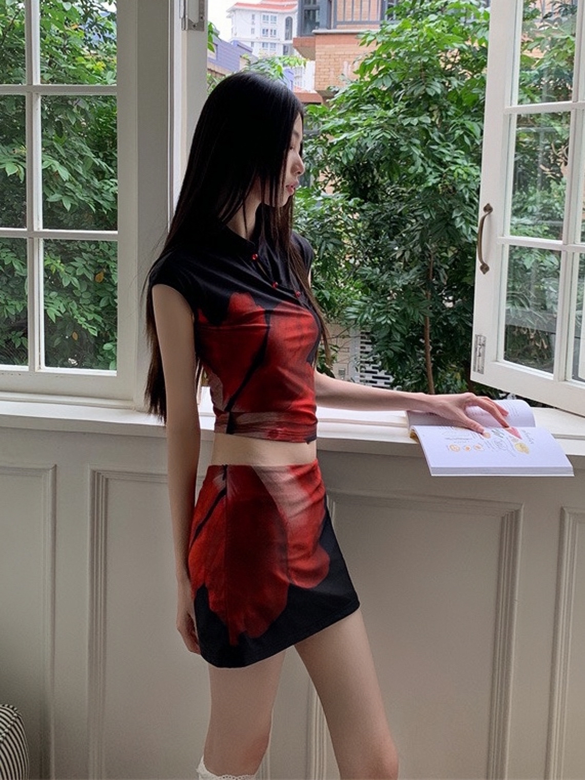 Chinese Style Qipao Collar Button Short Top and Pants Set - Three-Dimensional Printed Summer Outfit for a Chic Look Chinese Style Qipao Collar Button Short Top and Pants Set - Three-Dimensional Printed Summer Outfit for a Chic Look