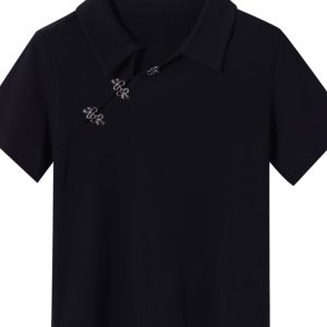 Chinese-Style Retro Short Sleeve T-Shirt for Women, Plus Size Polo Top, Spring Summer National Design, Vintage Aesthetic