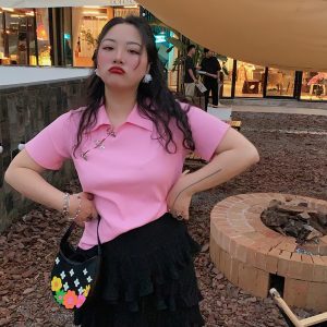 Chinese-Style Retro Short Sleeve T-Shirt for Women, Plus Size Polo Top, Spring Summer National Design, Vintage Aesthetic