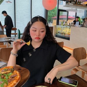 Chinese-Style Retro Short Sleeve T-Shirt for Women, Plus Size Polo Top, Spring Summer National Design, Vintage Aesthetic