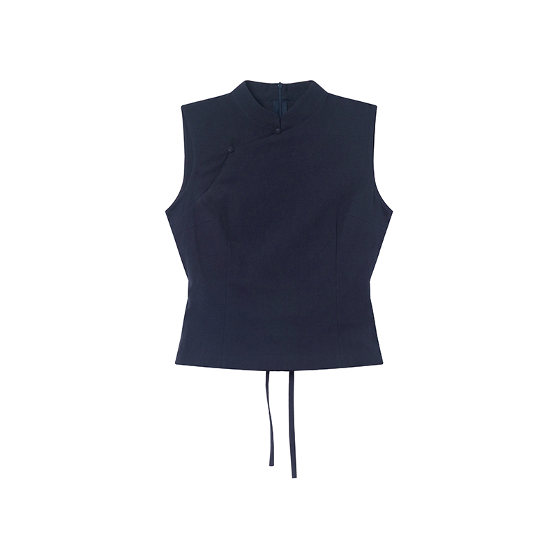 Chinese-Style Stand-Collar Vest and Half-Skirt Set for Women - Summer High-End Slimming Two-Piece Outfit