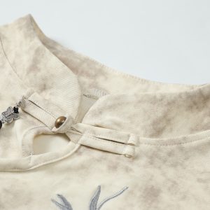 Chinese Style Tie-Dye Women's Short Sleeve T-Shirt with Frog Buttons - Unique Summer Top for Y2K and Korean Fashion