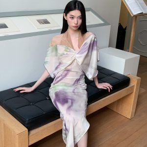 Chinese-Style Vacation Dress with Chest Pads - Flowing Kite Shadow Design, Deconstructed Aesthetic for Effortless Summer Style