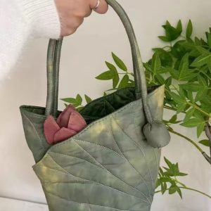 Chinese Wind Lotus Leaf Tote Bag - Retro Handheld Shoulder Bucket Bag - 2024 New Style Fashion Handbag