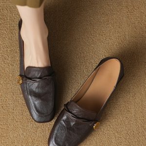 Chunky Heel Camellia Loafers for Women - Small Sheepskin Summer Shoes with Square Toe - Trendy Mid-Heel Footwear Size 41