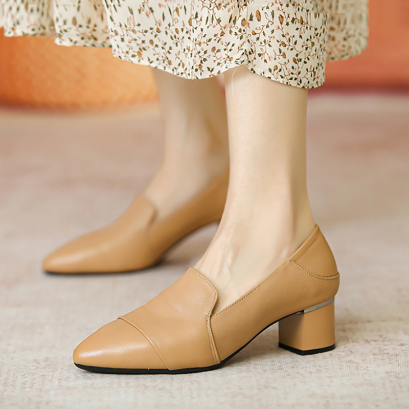 Chunky Heel Italian-Style Genuine Leather Soft Sole Shoes for Spring and Autumn - Comfortable French Fashion Footwear