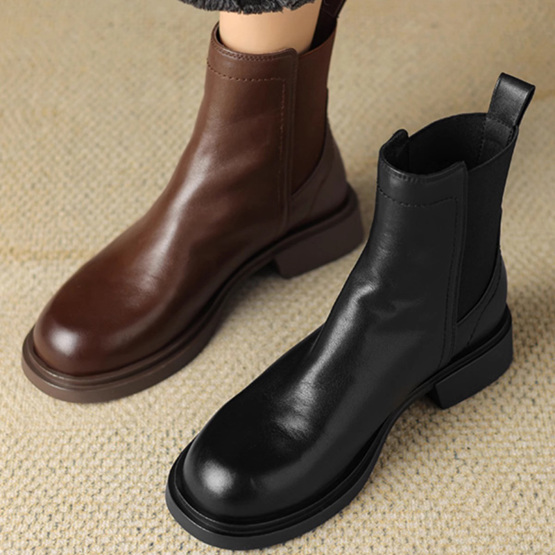 Chunky Heel Martin Boots in Italian-Style Soft Leather, 4 cm Comfort Sole, Cowhide, Trendy and Durable Footwear