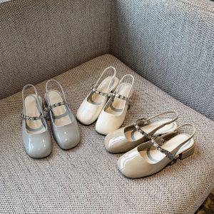 Chunky Heeled Open-Toe Sandals for Women - Summer 2025 Vintage Fairy Style Mary Jane Backless Flats