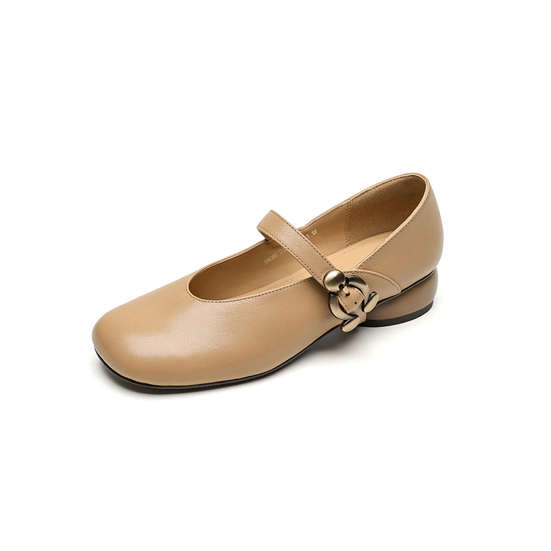 Chunky Mid-Heel Mary Jane Shoes for Women - Sheepskin Round Toe Flats in Forest Green - Spring Summer 2025 Fashion