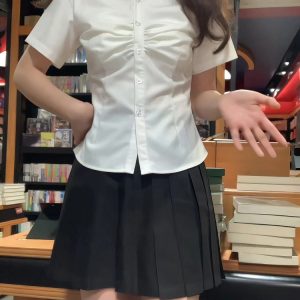 Cinch Waist Short-Sleeve Shirt, Japanese College Style Top, Spicy Girl Outfit, Spring/Summer Women's Fashion