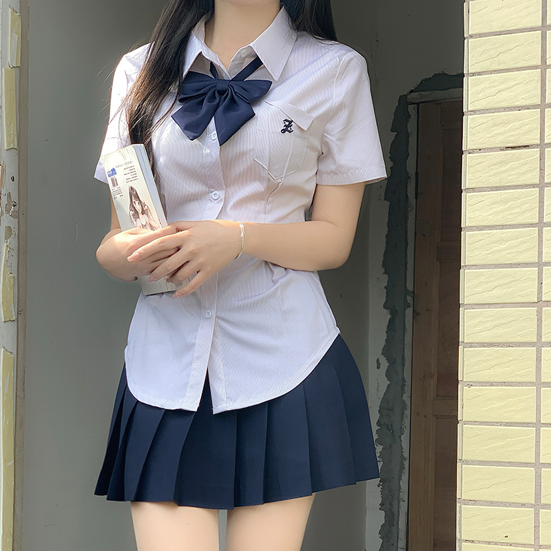 Cinch Waist White and Blue JK Uniform Shirt for Women - Pudding Bear Inspired Niche Top for Spring and Autumn Fashion Cinch Waist White and Blue JK Uniform Shirt for Women - Pudding Bear Inspired Niche Top for Spring and Autumn Fashion