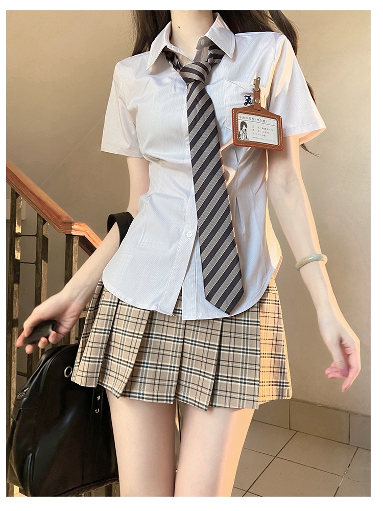Cinch Waist White and Blue JK Uniform Shirt for Women - Pudding Bear Inspired Niche Top for Spring and Autumn Fashion Cinch Waist White and Blue JK Uniform Shirt for Women - Pudding Bear Inspired Niche Top for Spring and Autumn Fashion
